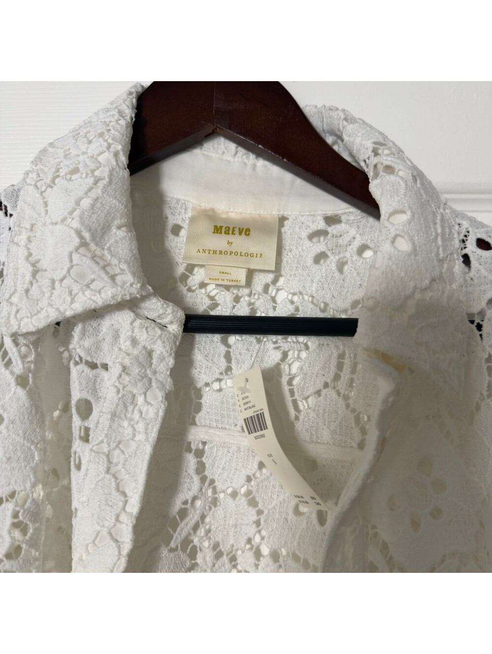 NWT Maeve by Anthropologie White Floral Lace Short Sleeve Button-Up Shirt Size S - Picture 2 of 7